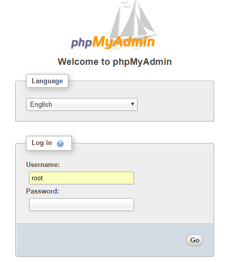 Login PHPMyAdmin pada http://localhost/phpmyadmin